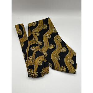 Hugo Boss Men's Stylish Black & Gold Tie Silk Made in Italy